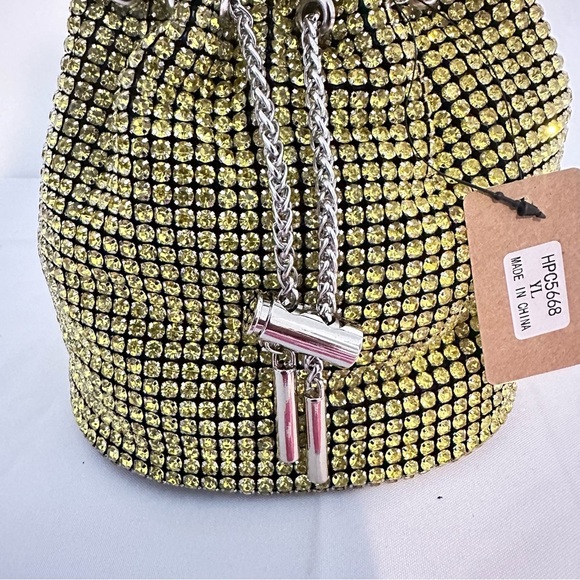 Yellow Rhinestones Swing Handle Bucket Bag - Picture 6 of 10
